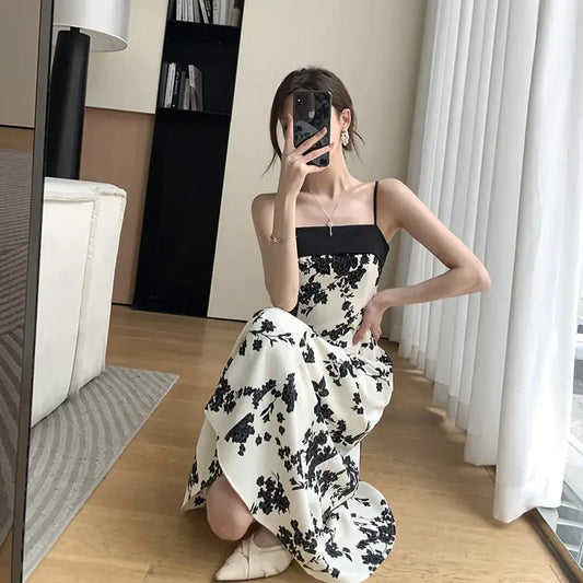 Furrzy Floral Print Maxi Dress with Spaghetti Straps