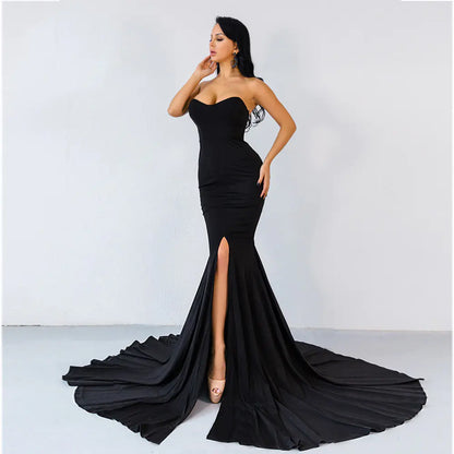 Elegant Off-Shoulder Solid Color Maxi Dress with Slit