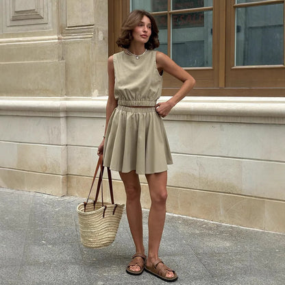 Furrzy Cotton Linen Short Skirt Casual Set for Women