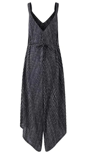 Furrzy Striped Jumpsuit Dress with Spaghetti Straps