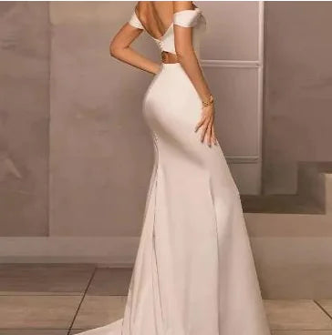 Furrzy Ivory Satin Mermaid Wedding Dress