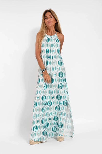 Furrzy New Ladies Casual Cotton Linen Halter Slit Holiday Dress