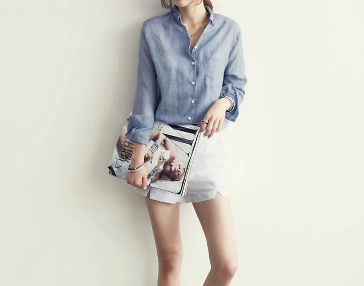 Furrzy Linen Shirt, Casual Loose Thin Cotton-Linen Top