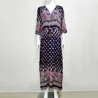Furrzy Bohemian Floral Maxi Dress for Women - Half Sleeve