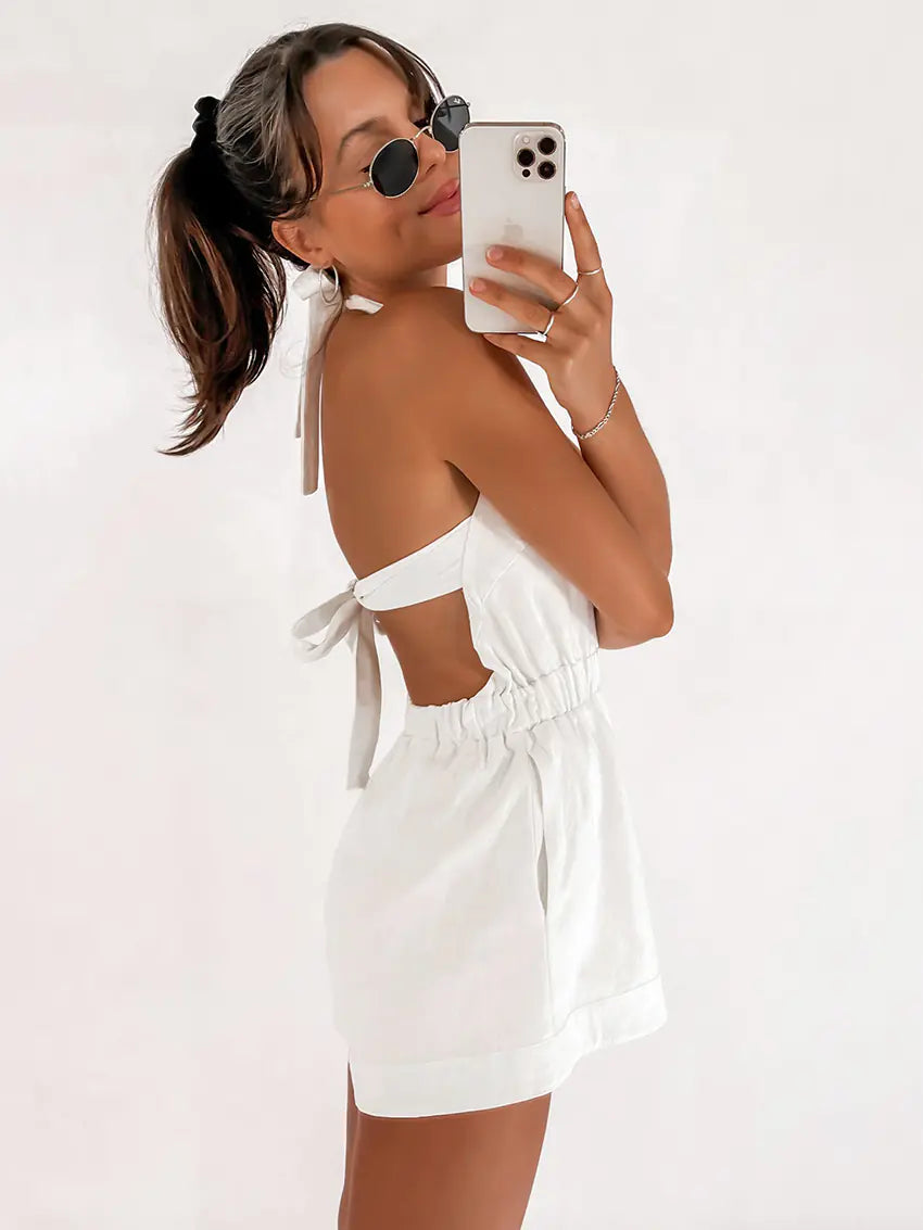 Furrzy Summer Backless Cotton Beach Jumpsuit for Women