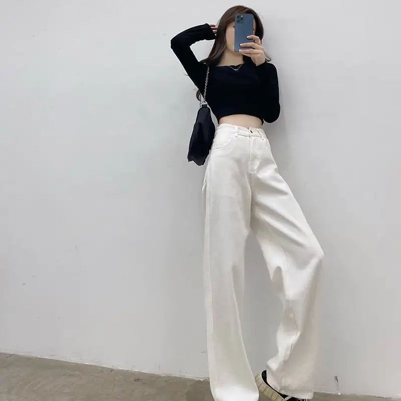 Furrzy Loose Casual White Jeans for Women Trousers