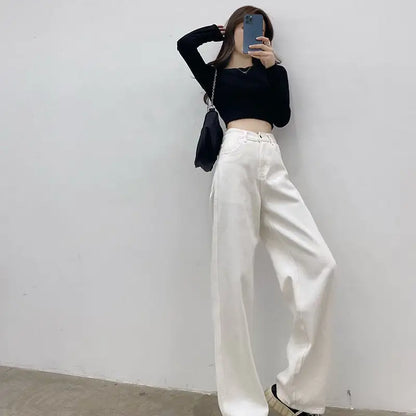 Furrzy Loose Casual White Jeans for Women Trousers