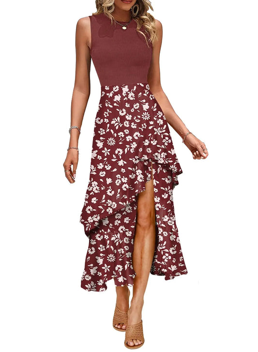 Furrzy Boho Maxi Summer Dresses for Women 2024 Casual Spring Floral Beach Womens Dresses Dress Sun Dresses Sundresses for Women 2025 Red