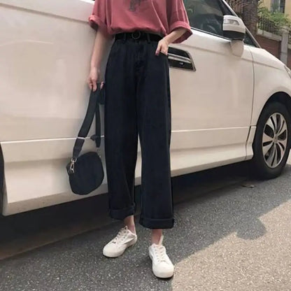 Furrzy High Waist Loose Slim Straight Wide Leg Pants