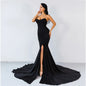 Elegant Off-Shoulder Solid Color Maxi Dress with Slit