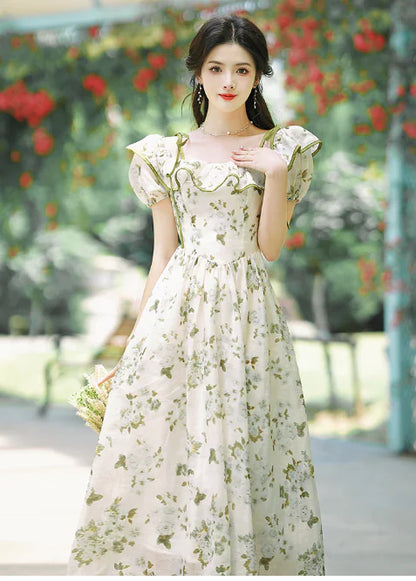 Furrzy Summer Green Floral Dress for Women