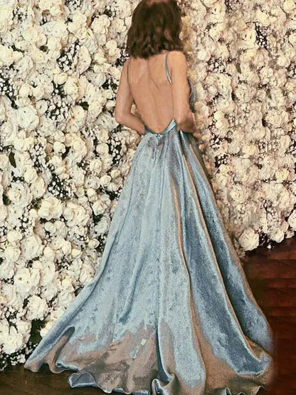 Deep V Neck Backless Dress, Sexy Long Gown