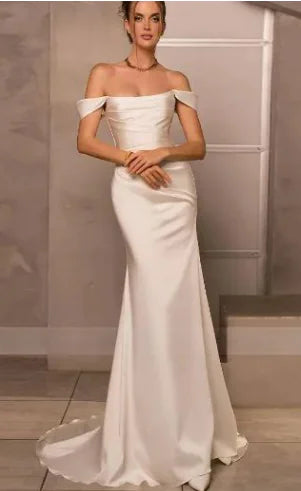 Furrzy Ivory Satin Mermaid Wedding Dress