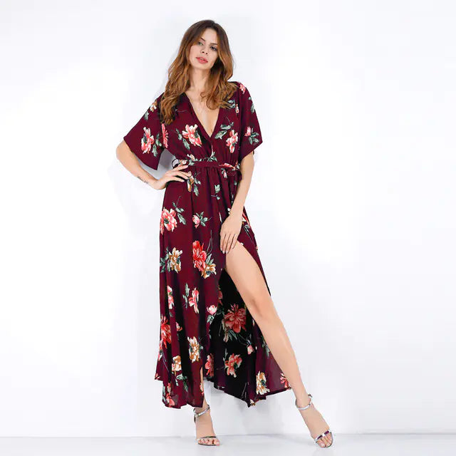 Furrzy Summer Women's Floral V-Neck Maxi Dress