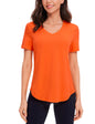 Furrzy YOGA Womens Pima Cotton Short Sleeve Shirts V Neck T-Shirts Casual Workout Tops Gym Clothes Coral X-Small