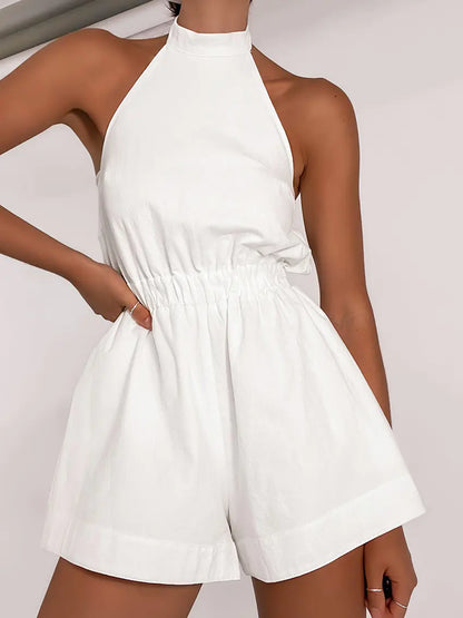 Furrzy Summer Backless Cotton Beach Jumpsuit for Women