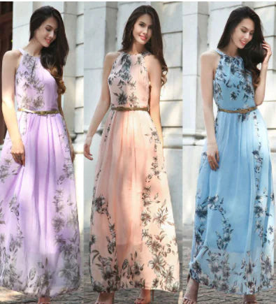 Furrzy Sleeveless Floral Maxi Dress with Halter Neck Boho Style