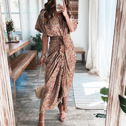 Furrzy Summer Short Sleeve Floral Maxi Dress for Women