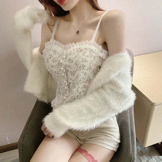 Furrzy Floral Beaded Tube Top for Women - Versatile Wear