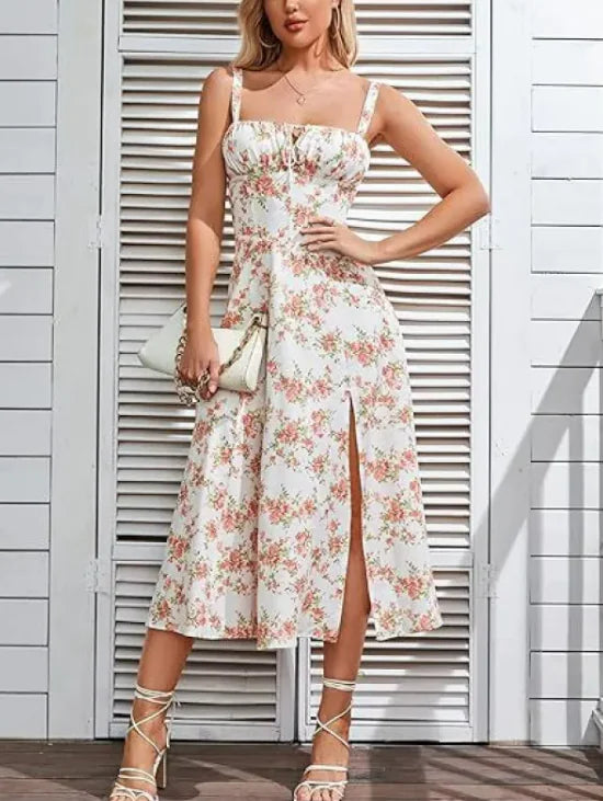 Furrzy Bohemian Floral Midi Dress
