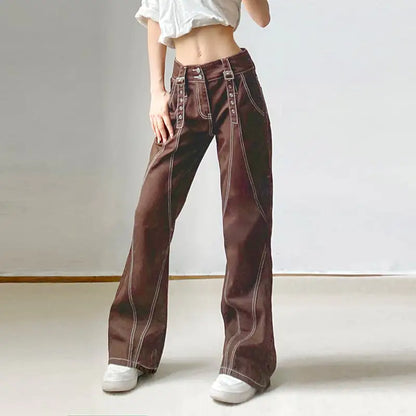 Furrzy High Waist Slim Straight Denim Trousers for Women
