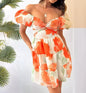 Furrzy Women's Printing Hollow Out V-neck Puff Sleeve Dress