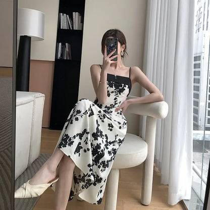 Furrzy Floral Print Maxi Dress with Spaghetti Straps