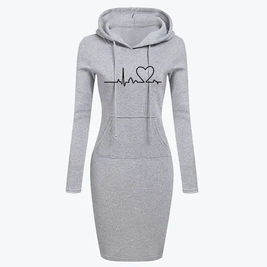 Furrzy Autumn Winter Women's Long-Sleeved Hoodie Dress