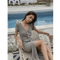Furrzy Floral Gray Short Sleeve Twist Split Maxi Dress