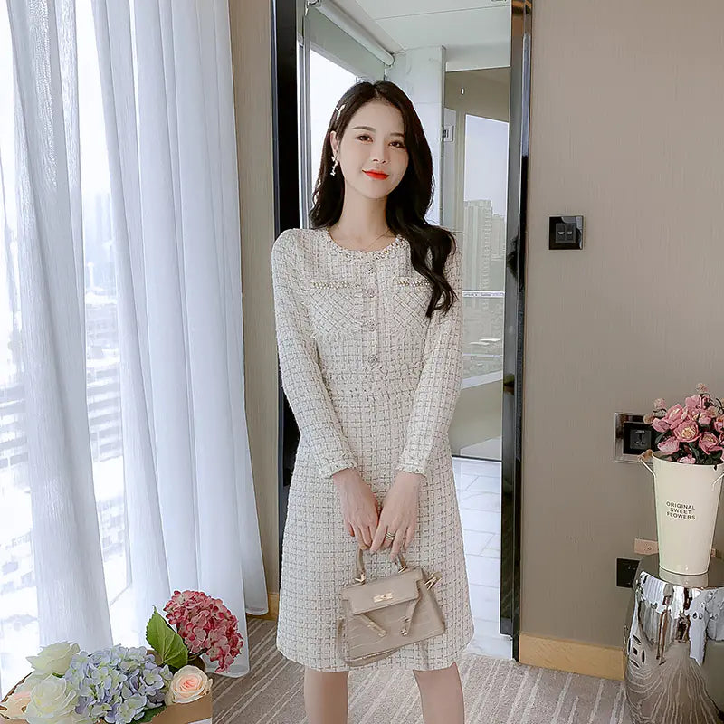 Furrzy Chic Long Sleeve Tweed Dress for Women