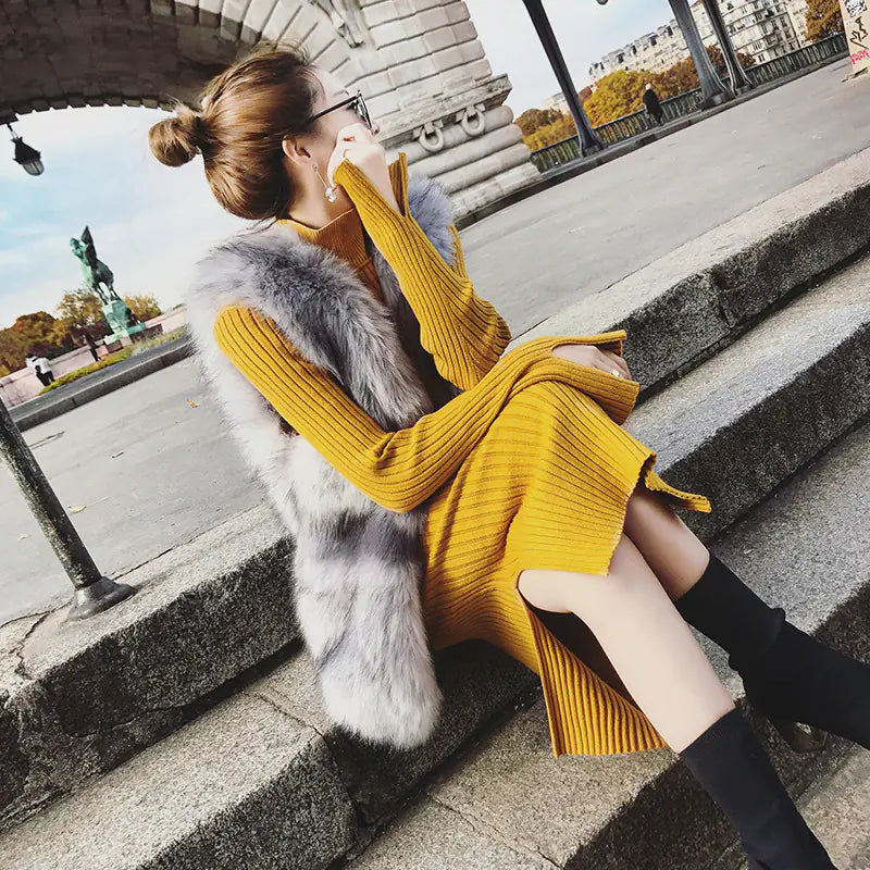 Furrzy Knit Bodycon Dress, Sweater Dress, Layering Dress