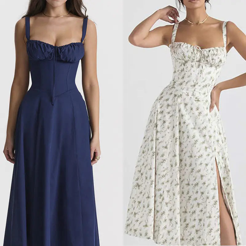 Furrzy Women's Floral Maxi Dress with Back Tie Detail