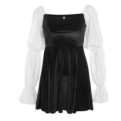 Furrzy Puff Sleeve Vintage Velvet Long Sleeve Dress