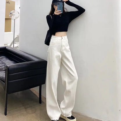 Furrzy Loose Casual White Jeans for Women Trousers