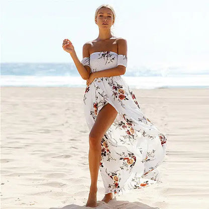 Furrzy Maxi Floral Open Front Off Shoulder Design