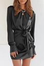 Furrzy Elegant Women's Satin Long Sleeve Cocktail Dress