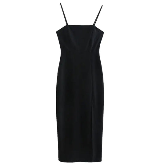 Slim Fit Black Midi Slip Dress