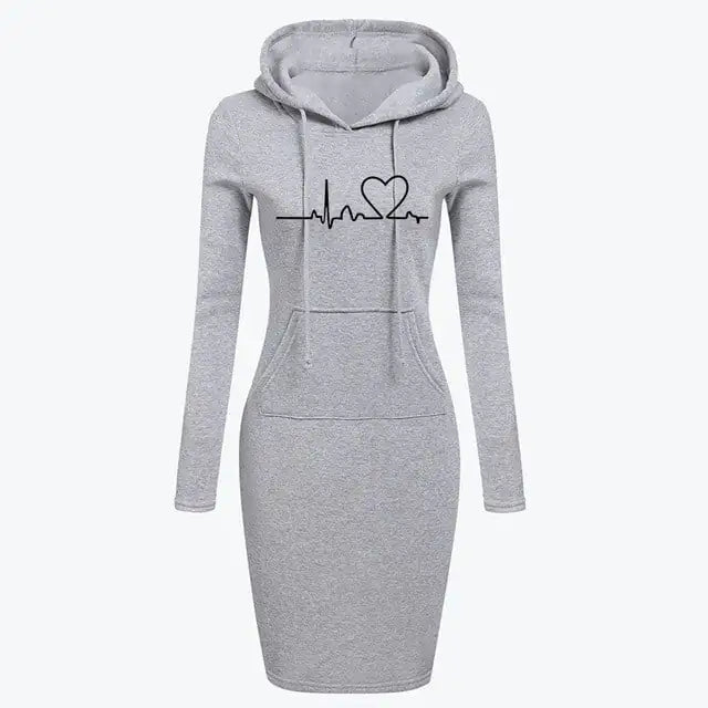 Furrzy Autumn Winter Women's Long-Sleeved Hoodie Dress