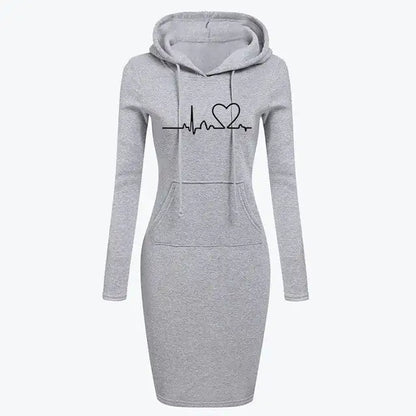 Furrzy Autumn Winter Women's Long-Sleeved Hoodie Dress