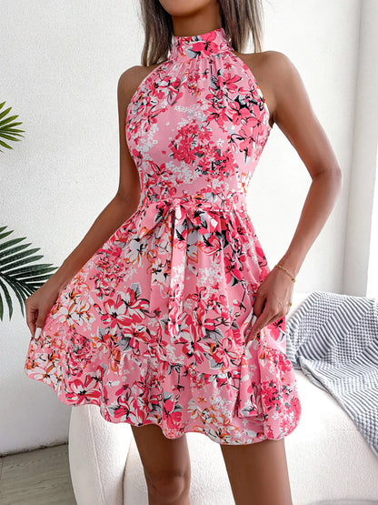 Furrzy Floral Ruffle Maxi Dress with Tie Detail for Women