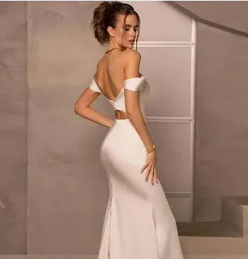 Furrzy Ivory Satin Mermaid Wedding Dress
