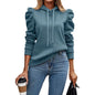 Furrzy Hoodies for Women Drawstring Puff Long Sleeve Sweatshirt Casual Loose Fit Hooded Neck Pullover Fashion Tunic Top Wear with Legging Boxy Fall Outfits 2024 Sweatshirt(A-Sky BlueXX-Large)