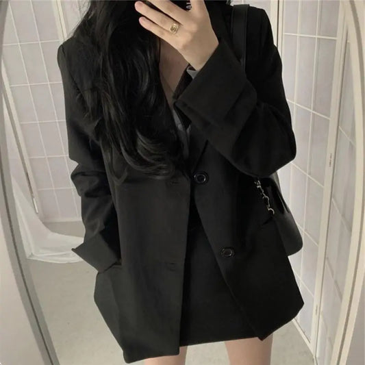 Furrzy Loose Blazer, Midi Skirt, Black Lapel