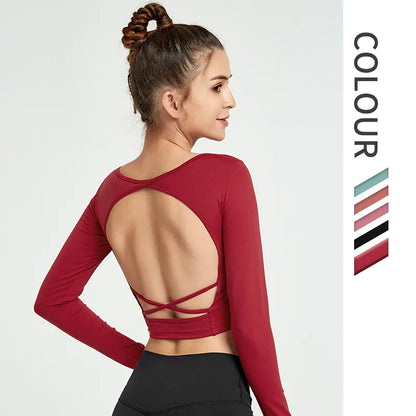 Furrzy Backless Long Sleeve Yoga Top for Women Fitness Wear
