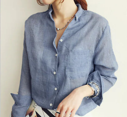 Furrzy Linen Shirt, Casual Loose Thin Cotton-Linen Top