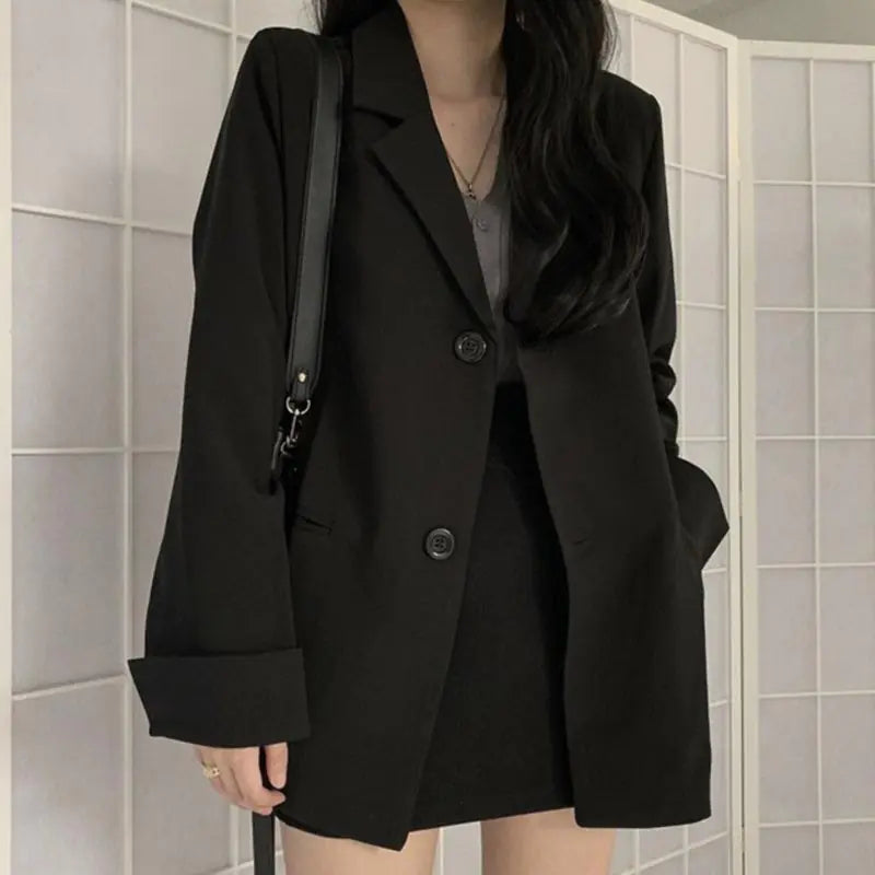 Furrzy Loose Blazer, Midi Skirt, Black Lapel