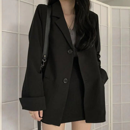 Furrzy Loose Blazer, Midi Skirt, Black Lapel
