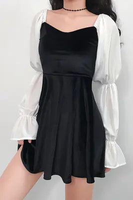 Furrzy Puff Sleeve Vintage Velvet Long Sleeve Dress