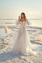 Furrzy Puff Sleeve Beach Wedding Dress for Women
