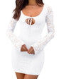 Furrzy Womens Floral Lace Long Sleeve Scoop Neck Cut Out Bodycon Romantic Mini Dress White